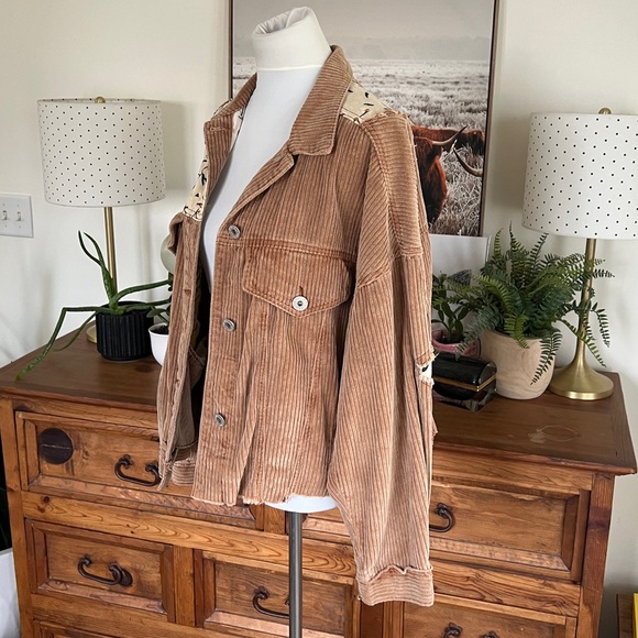POL Tan Brown Corduroy Floral Patch Jacket S - Picture 14 of 16